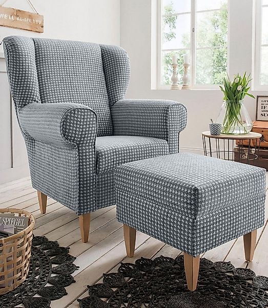 Home affaire Sessel Asino, mit Hahnentritt Bezug, wahlweise mit Hocker günstig online kaufen