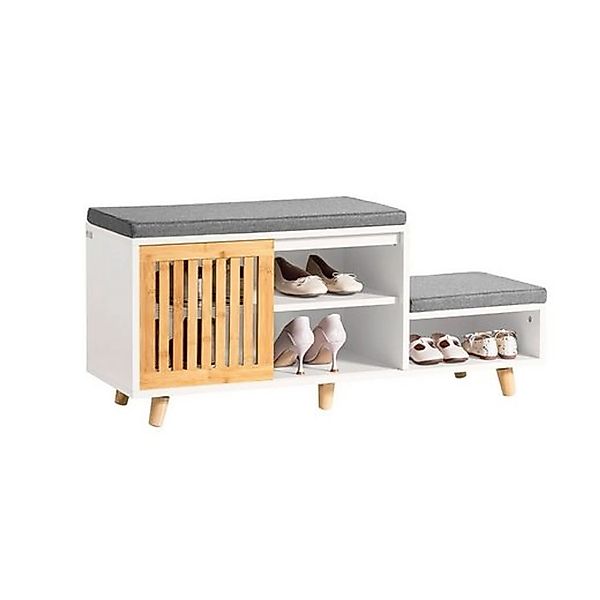 SoBuy Schuhbank mit 2 Sitzflächen und 1 Schiebetür MDF Bambus Weiß FSR125-W günstig online kaufen