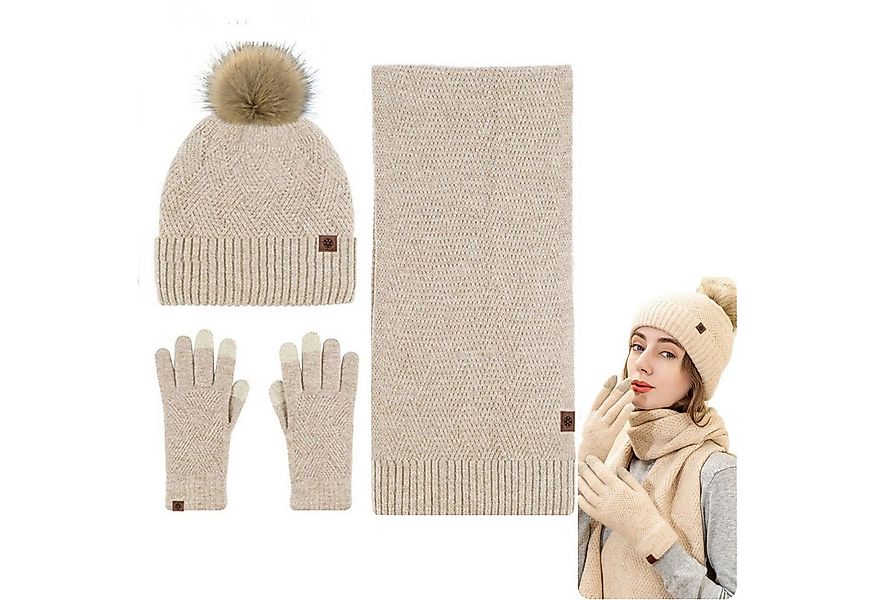 Mutig Mütze & Schal Mütze Schal Handschuh 3-Set,Gestrickte Touchscreen-Hand günstig online kaufen