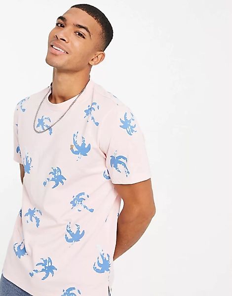 Farah – Elvido – Kurzärmliges T-Shirt mit Palmenprint in Rosa günstig online kaufen