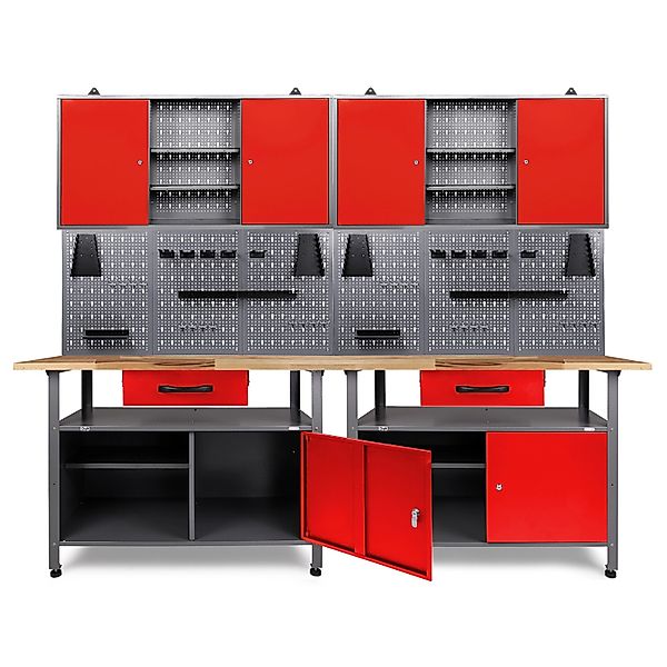 Ondis24 Werkbank Set Klaus 240 cm 2 Schränke Rot Werkstatt günstig online kaufen