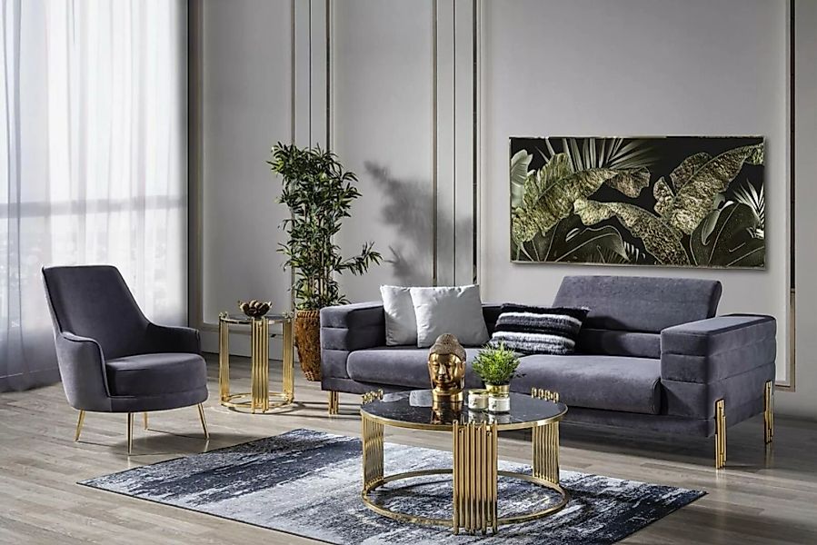 JVmoebel Sofa Luxus Sofagarnitur Sofa 3 Sitzer Sessel Stoff Modern Grau Mod günstig online kaufen