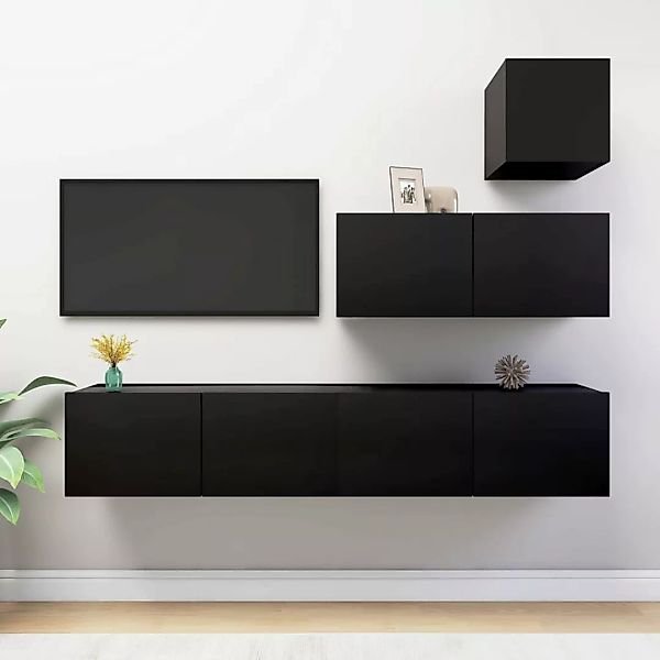 4-tlg. Tv-schrank-set Schwarz Spanplatte günstig online kaufen