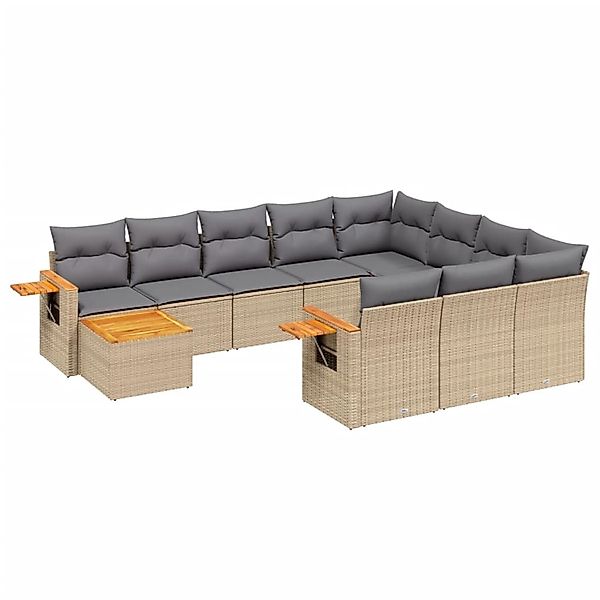 vidaXL 11-Tlg Garten-Sofagarnitur mit Kissen Beige Poly Rattan 3227207 günstig online kaufen