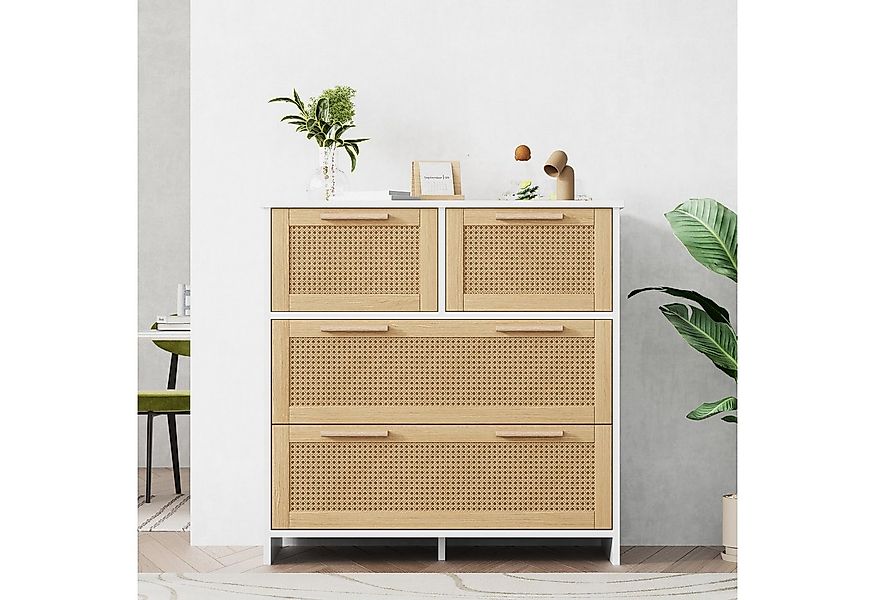 Flieks Sideboard (80x38x80cm, 1 St), 4-Schubladen Rattanschrank Kommode Anr günstig online kaufen