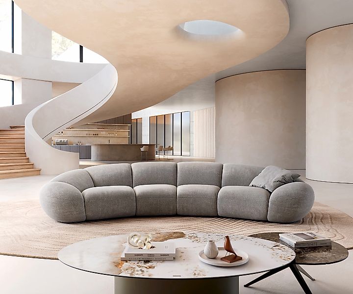 Big-Sofa Lunna 360x175 cm Strukturstoff Soft Grau 2 Kissen günstig online kaufen
