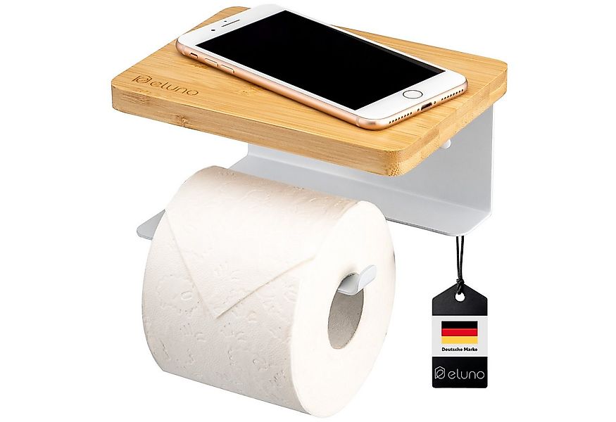 eluno Toilettenpapierhalter VARAZ mit Ablage aus Metall und Bambus, weiß günstig online kaufen