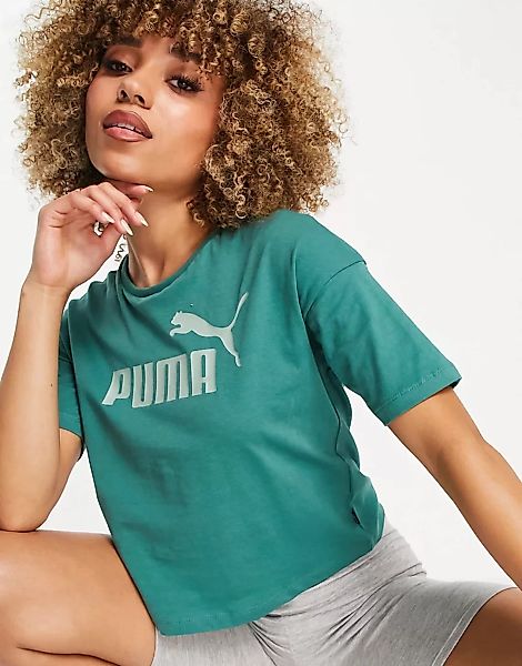 Puma – Essentials – Kurzes T-Shirt in Salbeigrün mit Logo günstig online kaufen