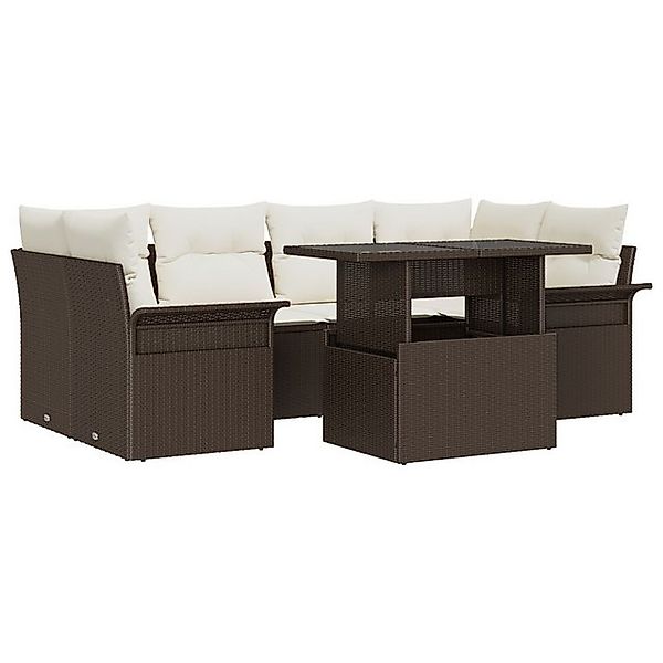vidaXL Loungesofa 7-tlg. Garten-Sofagarnitur mit Kissen Braun Poly Rattan, günstig online kaufen