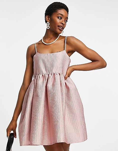Dream Sister – Jane – Babydoll-Minikleid mit kristallbesetzten Trägern-Rosa günstig online kaufen
