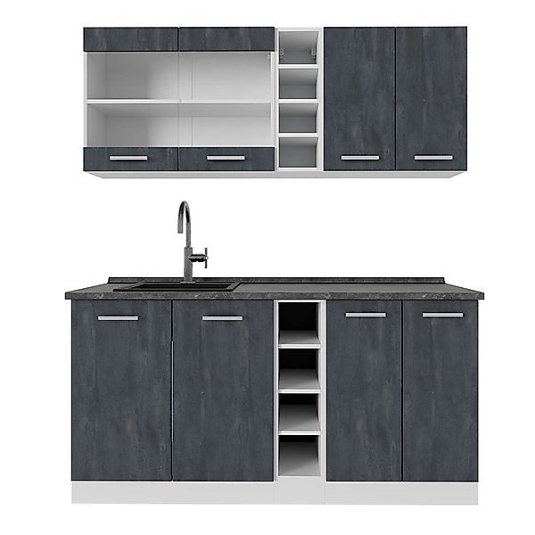 Vicco R-Line Mini-Küche Schwarz Beton/Weiß 160 cm AP Anthrazit ohne E-Gerät günstig online kaufen