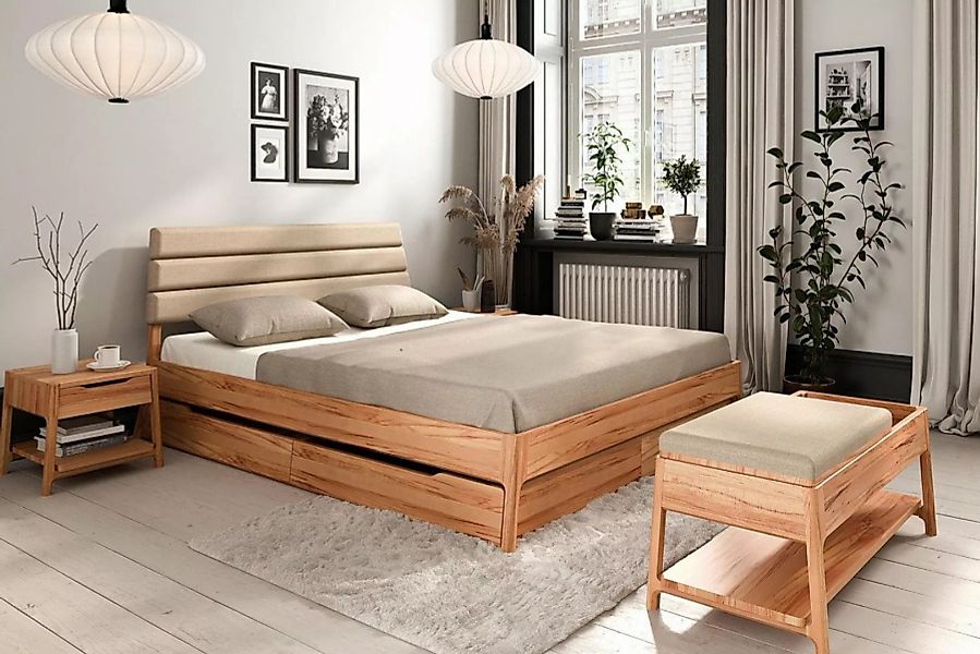 Natur24 Einzelbett Bett Swig 2 Sonderl. 140x210 Kernbuche Polsterkopfteil B günstig online kaufen