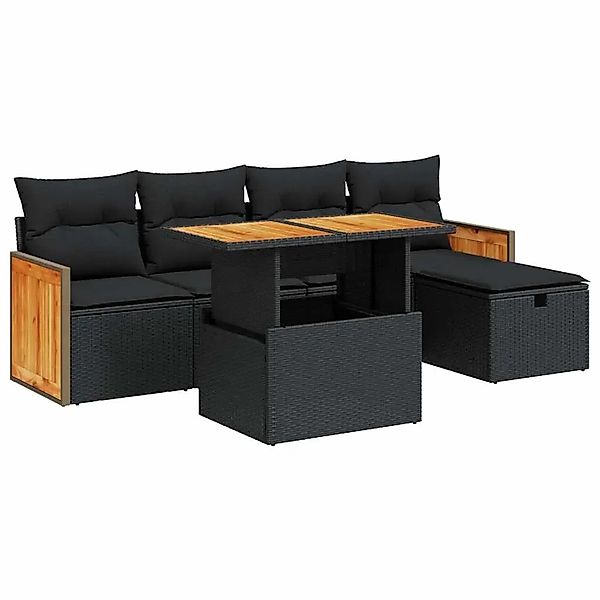 vidaXL 6-Tlg Garten-Sofagarnitur mit Kissen Schwarz Poly Rattan 3328147 günstig online kaufen