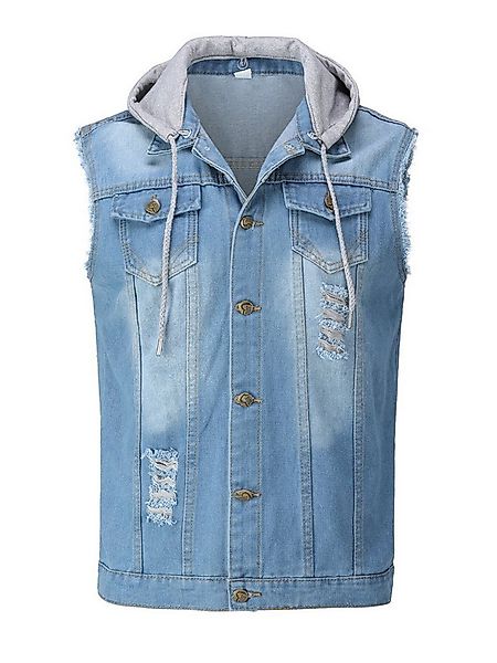 YOUTHUP Jeansweste Herren Denim Weste mit Kappe Zerrissen Jeansweste günstig online kaufen