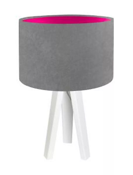 Tischlampe Schirm Holzleuchte Grau Pink Retro 46cm günstig online kaufen