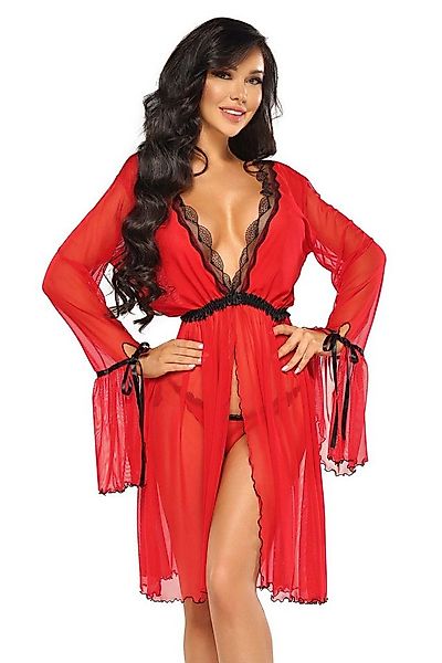 Beauty Night Fashion Negligé Morgenmantel Valentina rot-schwarz mit Spitze günstig online kaufen