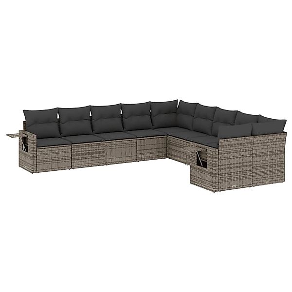 vidaXL 10-Tlg Garten-Sofagarnitur mit Kissen Grau Poly Rattan 3253047 günstig online kaufen