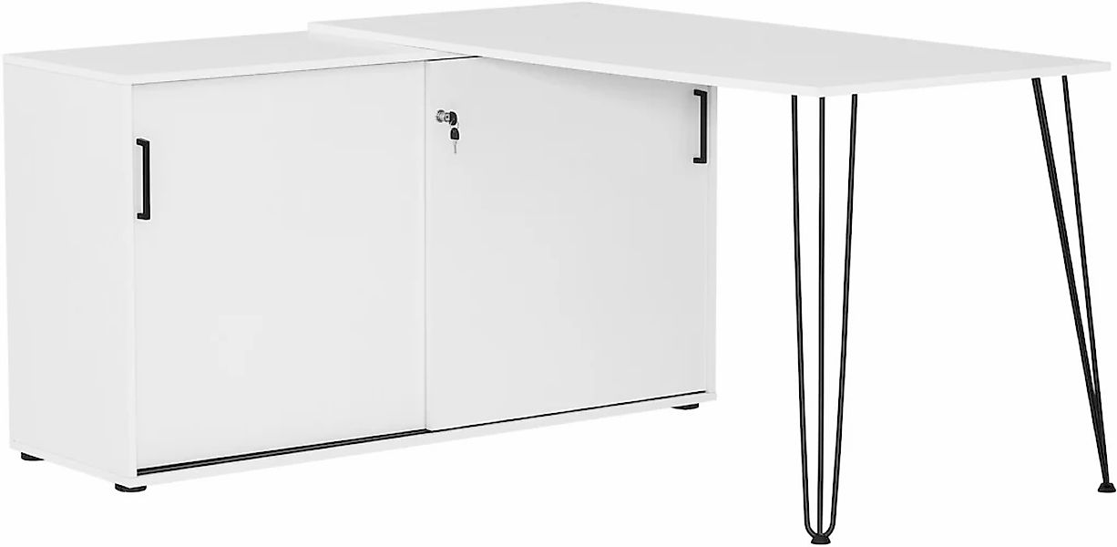 welltime Eckschreibtisch "Ekko, Breite 130 cm" Metallbeschläge, Haarnadelfü günstig online kaufen
