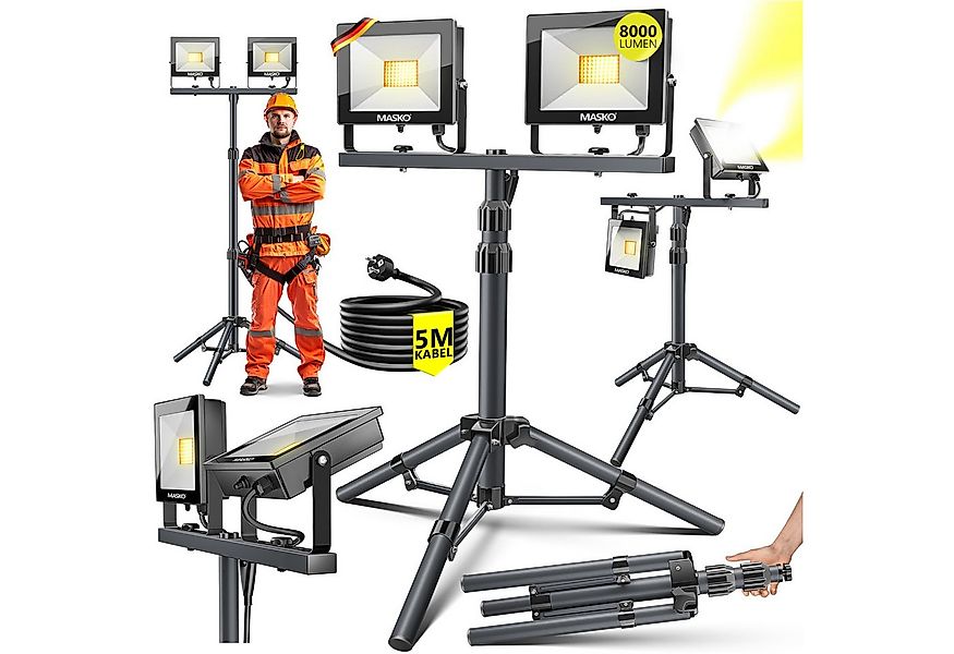 MASKO LED Baustrahler LED Fluter mit Stativ höhenverstellbar bis 202cm, 800 günstig online kaufen