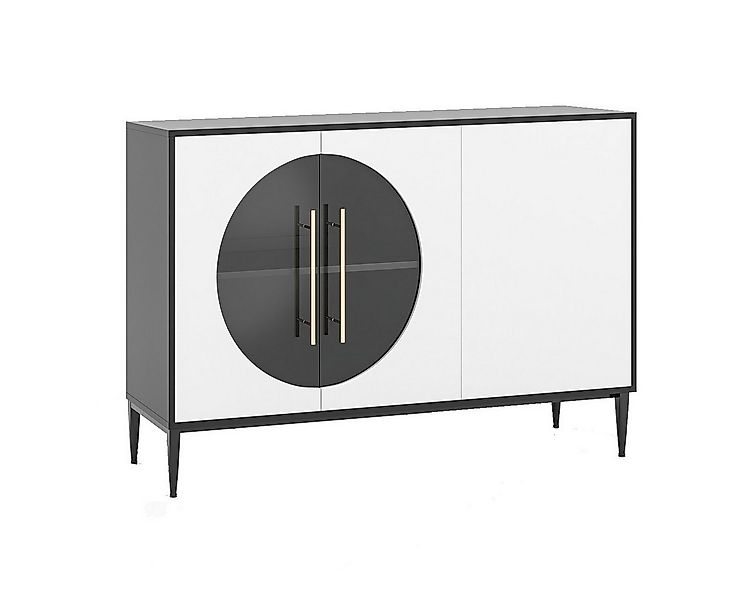 COSTWAY Sideboard, Buffetschrank mit Glastüren & Metallbeinen, Holz, weiß günstig online kaufen