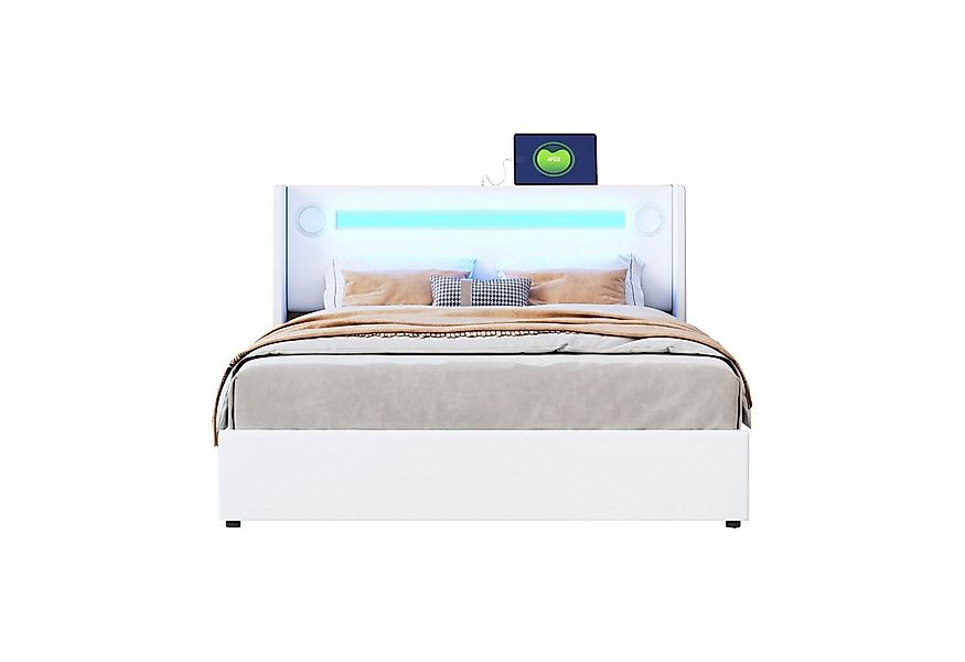 REDOM Polsterbett Stauraumbett mit LED-Lichtleiste, Bluetooth-Player und US günstig online kaufen