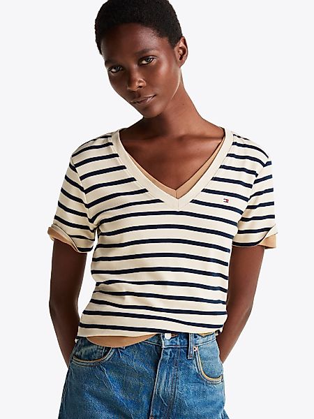 Tommy Hilfiger T-Shirt "SLIM CODY V-NK SS mit V-Ausschnitt und Streifen" Ba günstig online kaufen