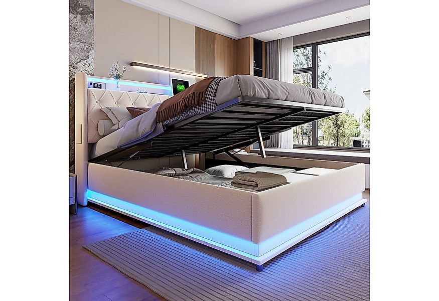 Merax Polsterbett mit LED-Beleuchtung & USB-Ladeanschluss (1-tlg., Hydrauli günstig online kaufen