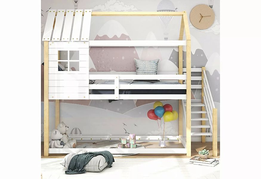 Ulife Etagenbett Weiß Kinderbett Hochbett mit Treppe Hausbett aus Kiefer mi günstig online kaufen