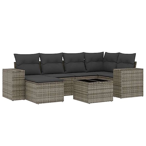 vidaXL 7-Tlg Garten-Sofagarnitur mit Kissen Grau Poly Rattan 3222869 günstig online kaufen