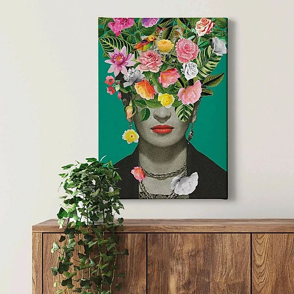 Bricoflor Modernes Leinwand Bild Mit Frau Und Blumenkopf Frida Leinwandbild günstig online kaufen