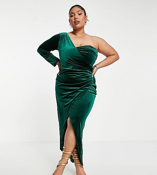 Jaded Rose Plus – Exclusive – Kleid in Smaragdgrün mit One-Shoulder-Träger günstig online kaufen