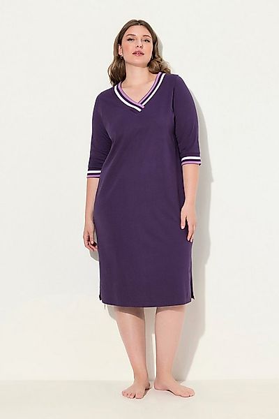 Ulla Popken Bigshirt Nachthemd Streifenkanten V-Ausschnitt 3/4-Arm günstig online kaufen