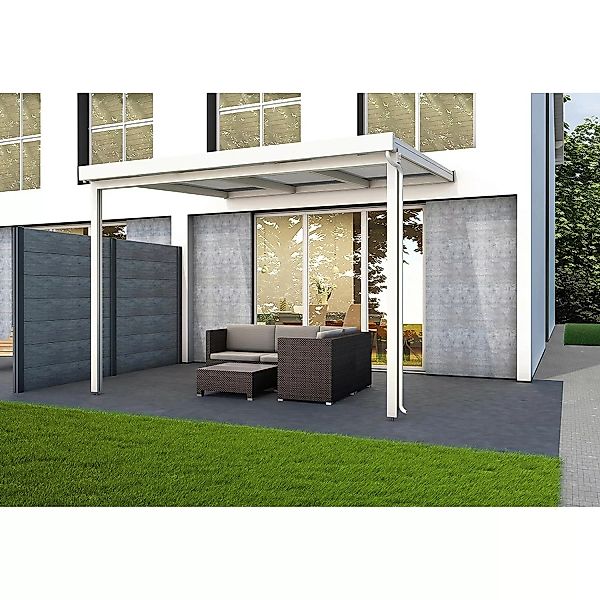 Gutta Terrassenüberdachung Premium 309 cm x 306 cm Weiß Polycarbonat Streif günstig online kaufen