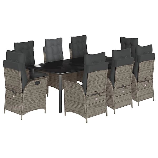 vidaXL 9-Tlg Garten-Essgruppe mit Kissen Grau Poly Rattan 3213233 günstig online kaufen