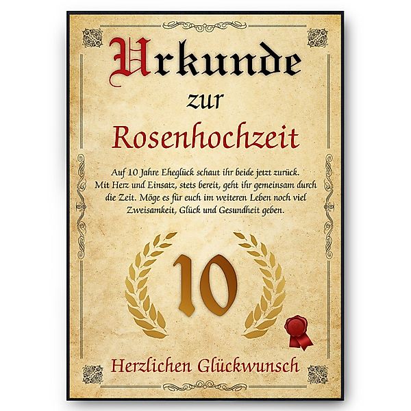 Tigerlino Poster Urkunde zum 10. Hochzeitstag günstig online kaufen