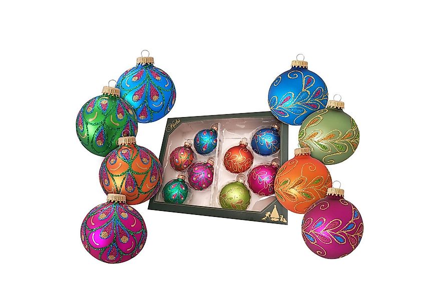 Krebs Glas Lauscha Weihnachtsbaumkugel Glaskugeln 8er Set - Bunt mit Glitze günstig online kaufen
