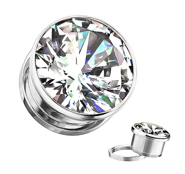 Taffstyle Plug Ohr Tunnel mit großen eingefassten klarem Zirkonia Kristall günstig online kaufen