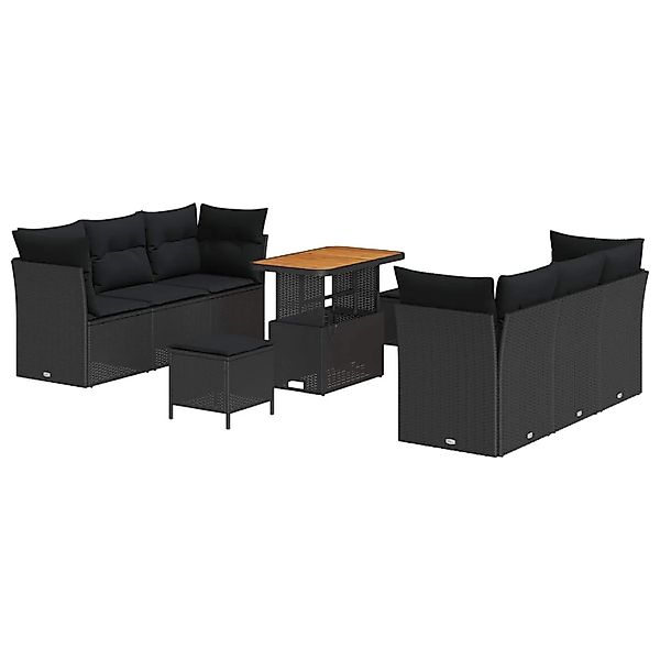 vidaXL Gartensofa-set mit Kissen 9-Tlg Schwarz Poly-Rattan 3363389 günstig online kaufen