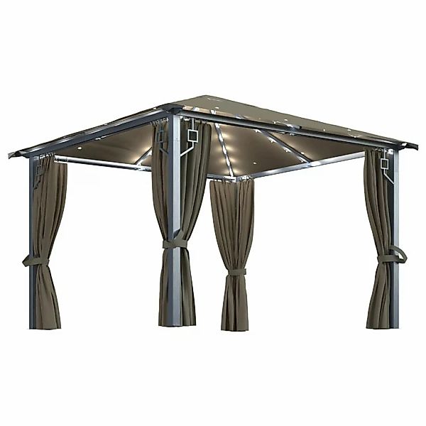 Pavillon Mit Vorhängen Und Lichterketten 300x300 Cm Taupe Alu günstig online kaufen