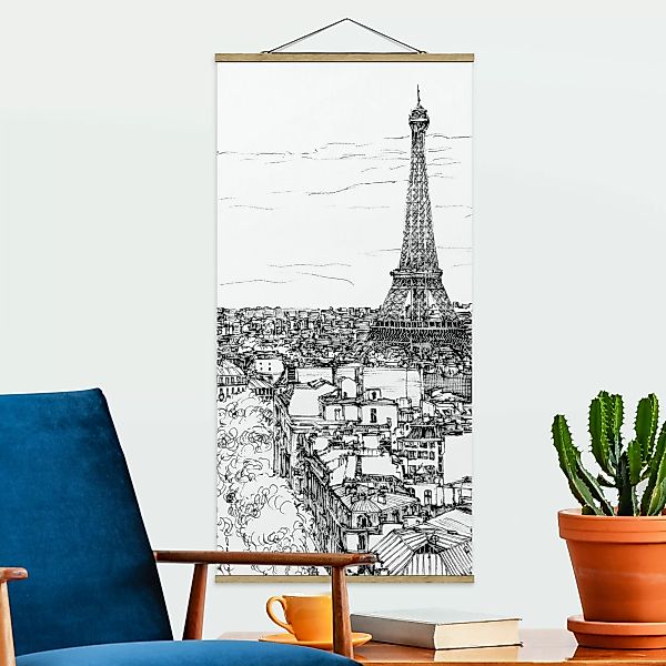 Stoffbild Architektur mit Posterleisten - Hochformat Stadtstudie - Paris günstig online kaufen