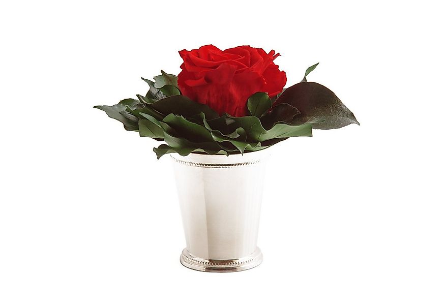Kunstblumenstrauß Blumengesteck 1 Infinity Rose Becher silberfarben Geschen günstig online kaufen