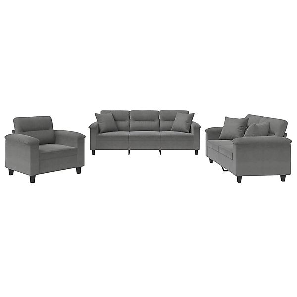 vidaXL 3-Tlg Sofagarnitur mit Kissen Dunkelgrau Mikrofasergewebe 3202304 günstig online kaufen