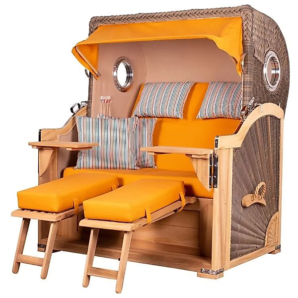 bene,iving Strandkorb Komplettset Königssee Teak Bullauge PE Grau Modell 58 günstig online kaufen