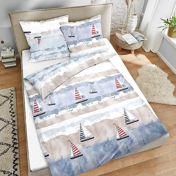 TRAUMSCHLAF Bettwäsche Segelboote, Biber, 2 teilig, günstig online kaufen