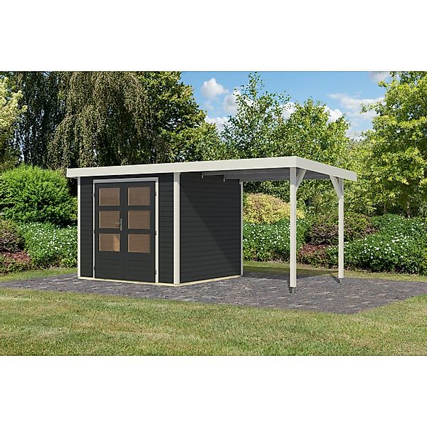 Karibu Gartenhaus Ernesto 3 C m. Anbaudach Anthrazit/Weiß 209 x 238 x 213 c günstig online kaufen