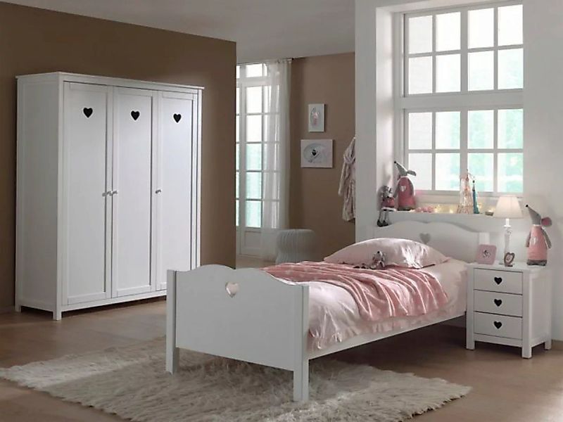 Natur24 Einzelbett Einzelbett Nachtkonsole und Kleiderschrank Set Amori MDF günstig online kaufen