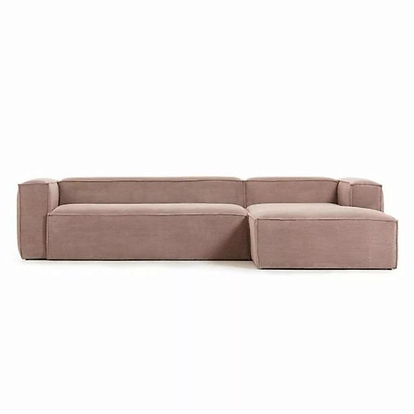 Natur24 Sofa Sofa Blok 3-Sitzer mit Longchair rechts Kord rosa 330cm günstig online kaufen