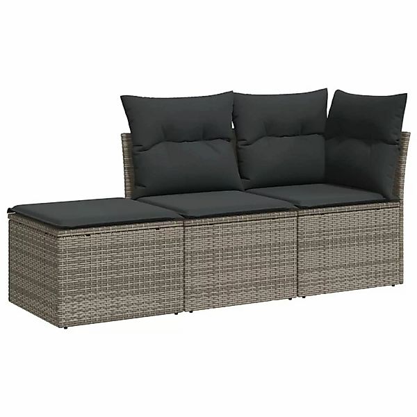 vidaXL 3-tlg Garten-Sofagarnitur mit Kissen Grau Poly Rattan Modell 4 günstig online kaufen
