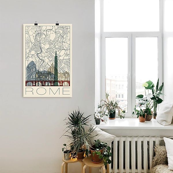 Artland Poster »Retro Karte Rom Italien und Skyline«, Italien, (1 St.), als günstig online kaufen