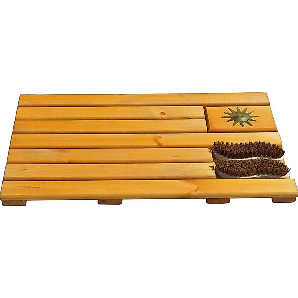 Promadino Fußabtreter mit Bürsten Kiefernholz (LxBxH) 80 cm x 51 cm x 4 cm günstig online kaufen